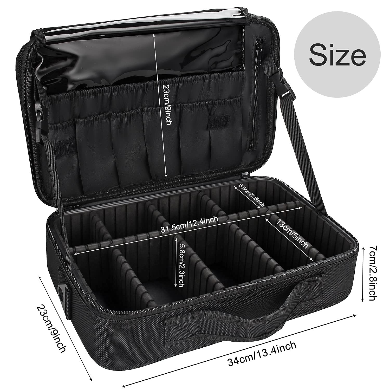 Relavel Makeup Bag Travel Train Case 13.8 inches Large Medium, m Black