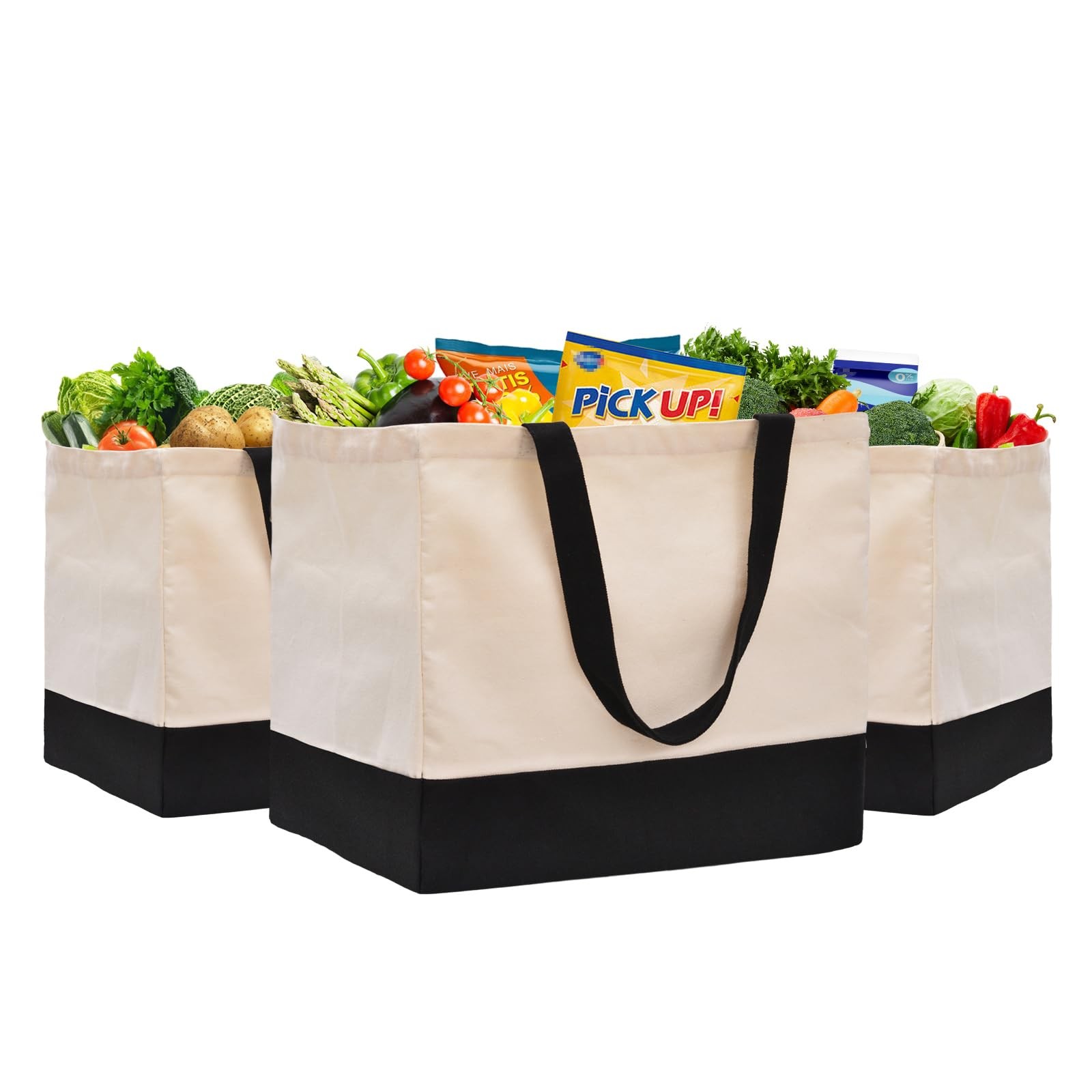 3 Pack Canvas Reusable Grocery Bags Heavy Duty, 8.3 gal Foldable Large Canvas…