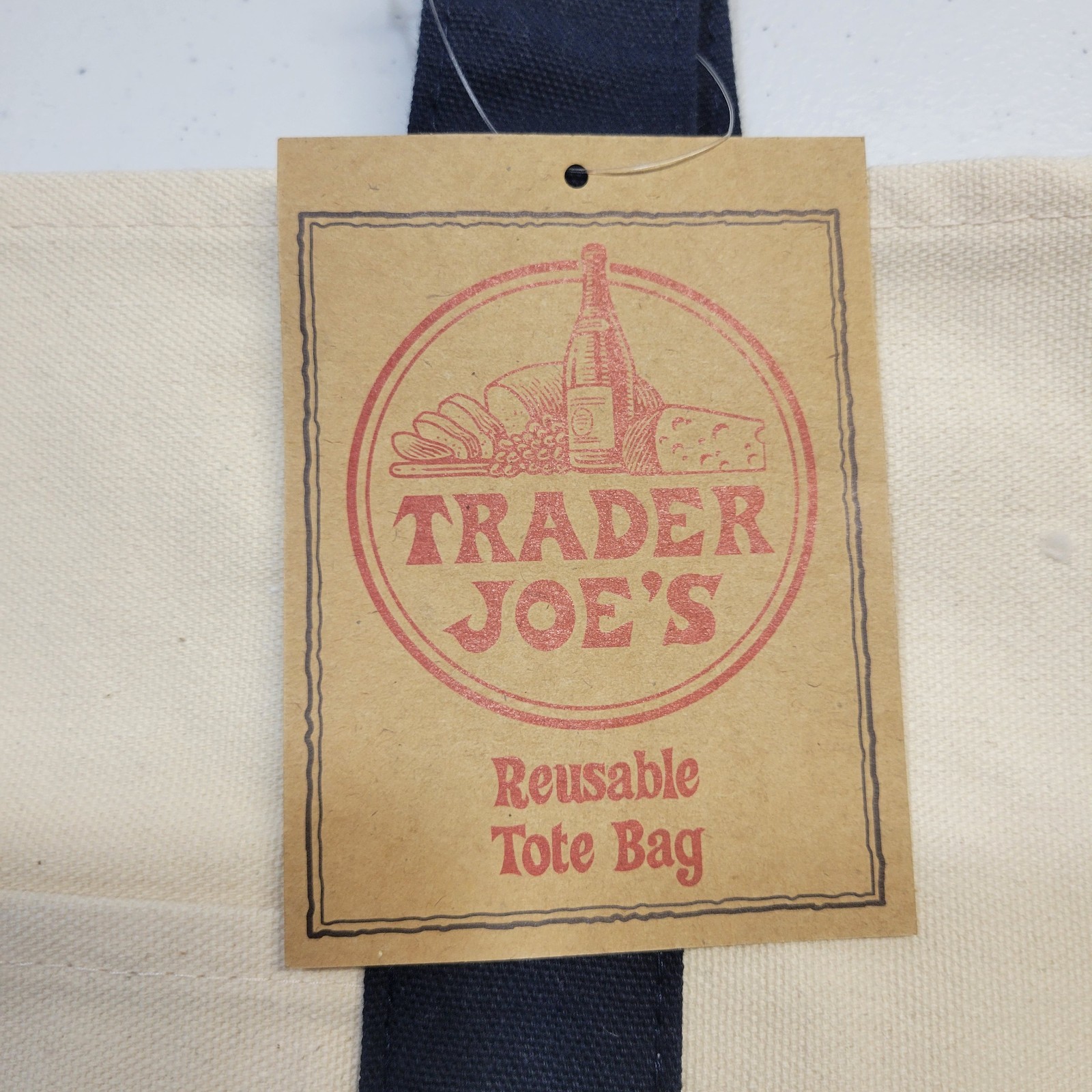 NWT Trader Joe’s Large Canvas Tote Reusable Bag 20x14x6″ Navy Blue/White * NEW *