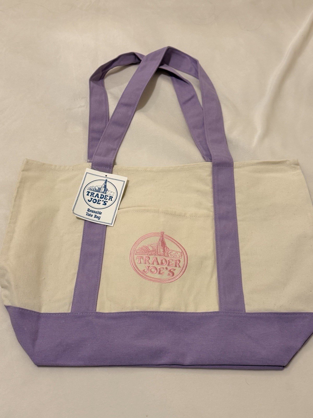 Trader Joe’s Canvas Reusable Shopping Tote Bag Cream Purple