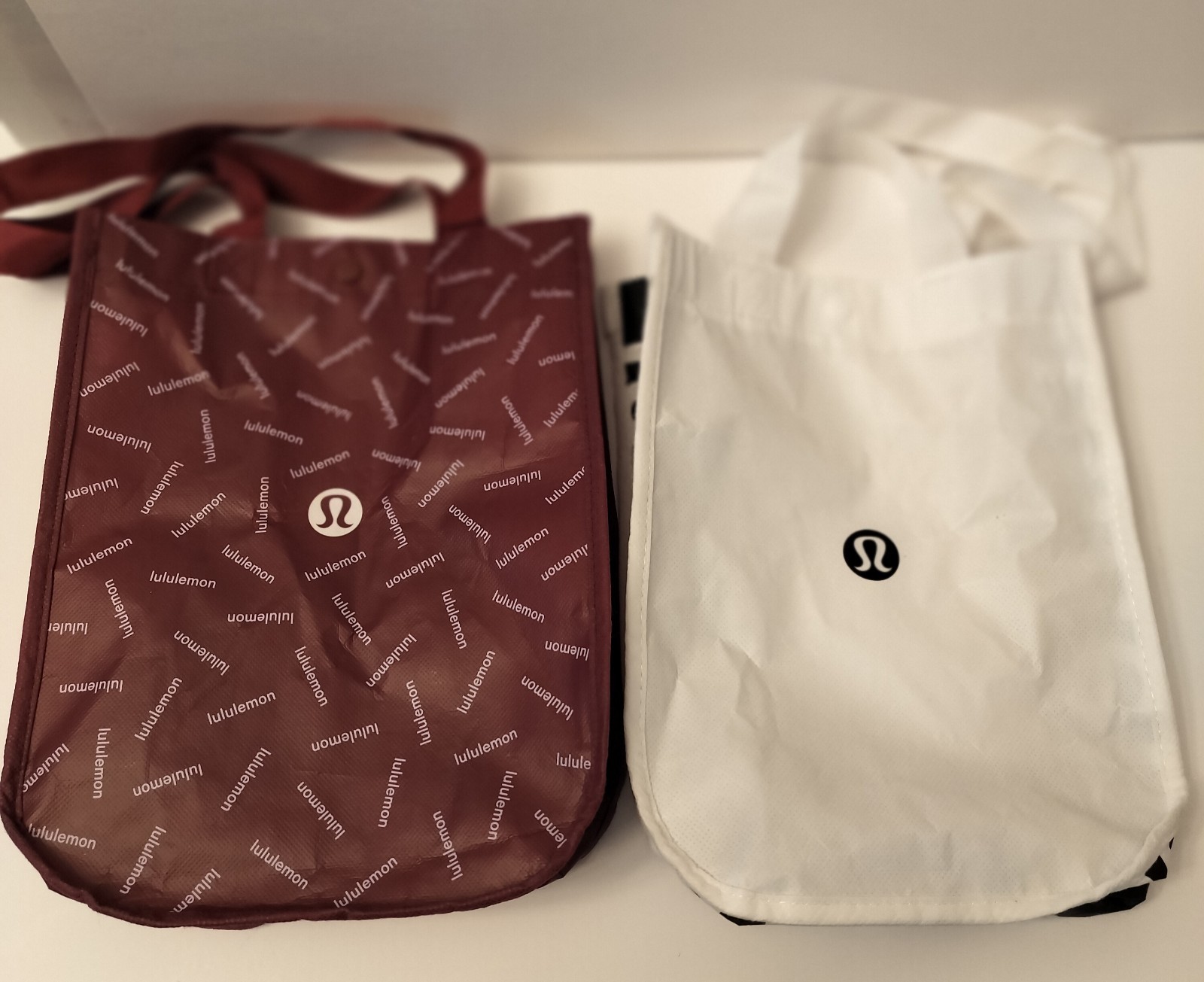 Lululemon Reusable Bags Set of 2 Burgundy/White Shopping Tote