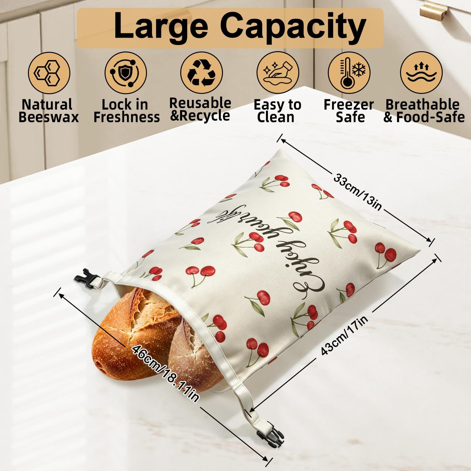 2 Pack Beeswax Bread Bags for Sourdough Homemade – X-Large, Red/Cherry