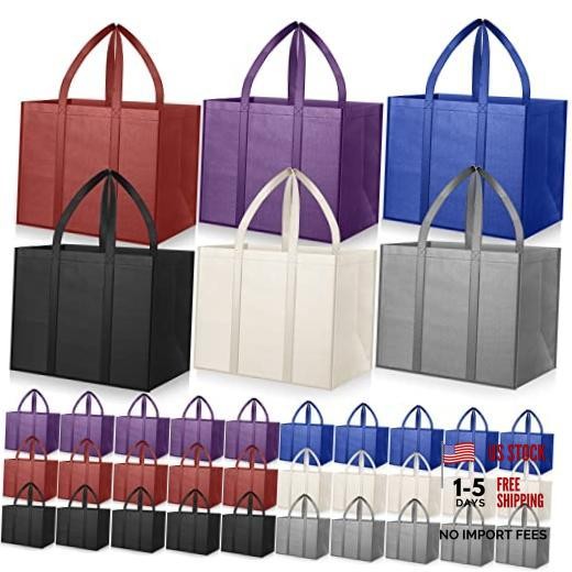 30 Pack Reusable Grocery No Dot Black, Gray, Blue, Purple, Burgundy, Beige