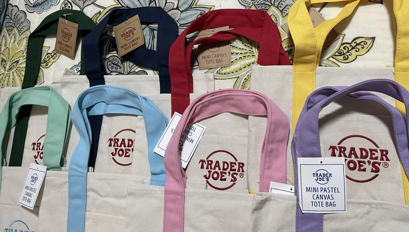 Trader Joe’s Mini Canvas Reusable Tote bags, 10 Color Options, Pastel, NWT US