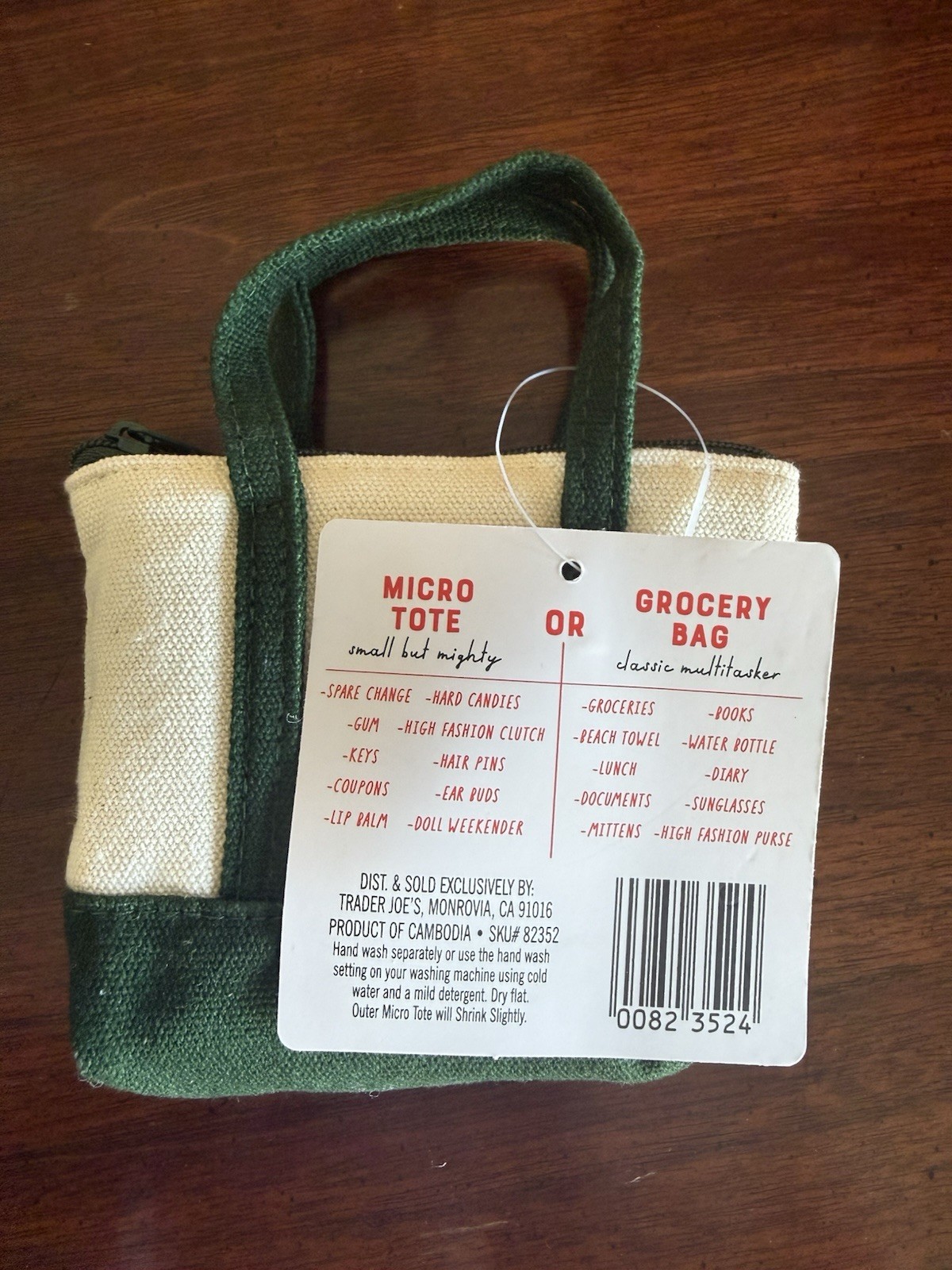 NWT 2025 Trader Joe’s Canvas Micro Tote 2 in 1 Reusable Grocery Bag in Green
