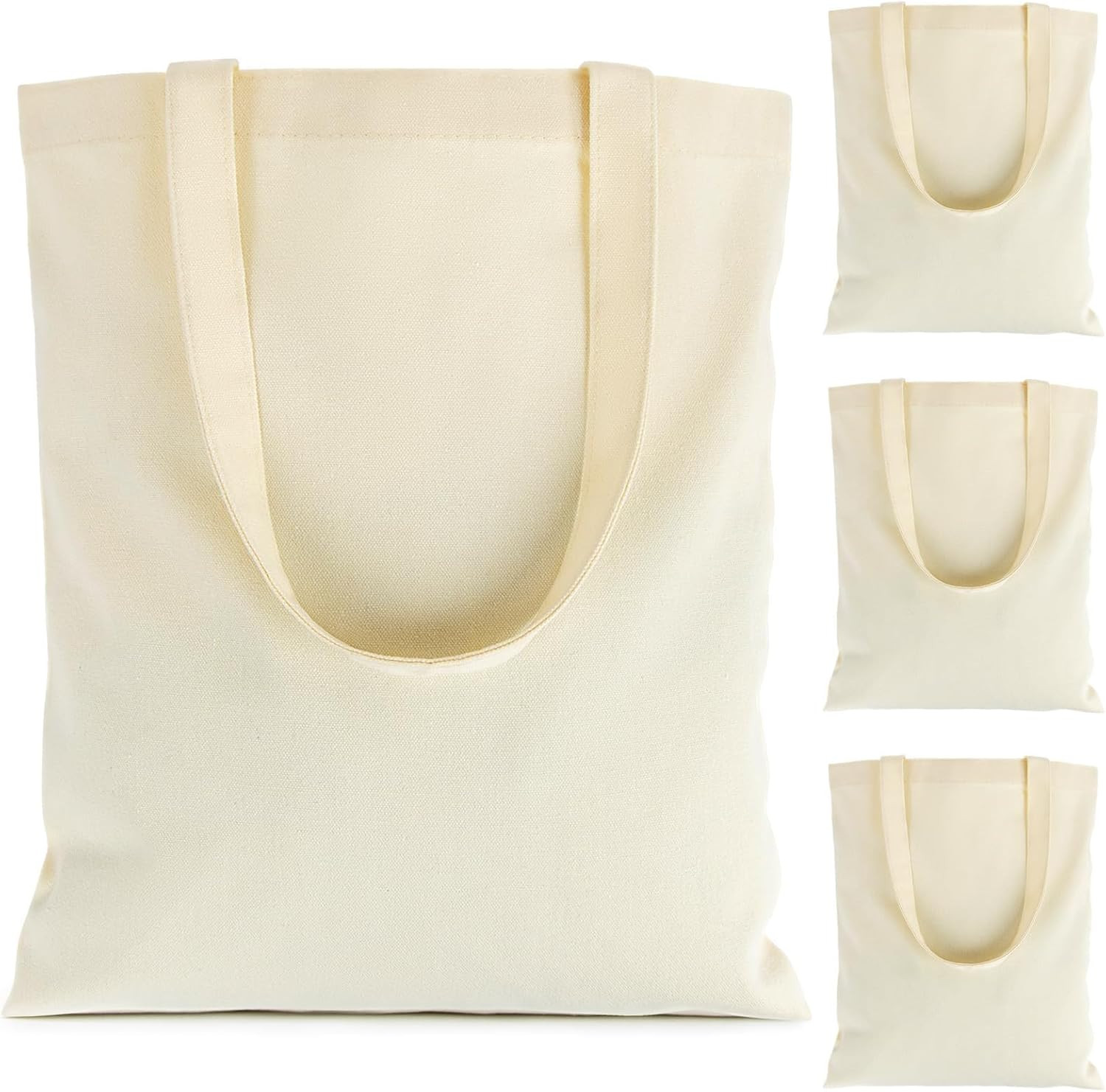 RAINFLOW Blank Canvas Tote Bags – 4 Pack Plain Cotton Totes with Handles