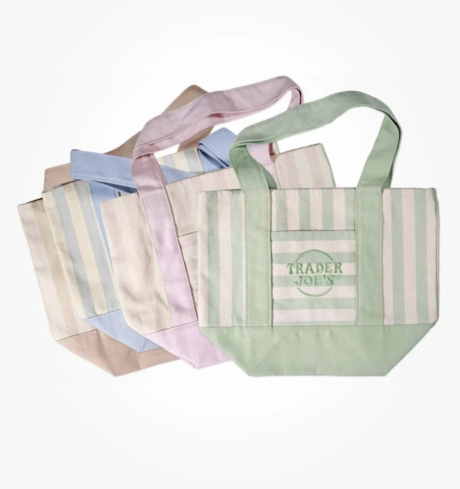 Trader Joe’s Mini Pastel Stripe Canvas Tote Bag Limited Edition Set Of 4