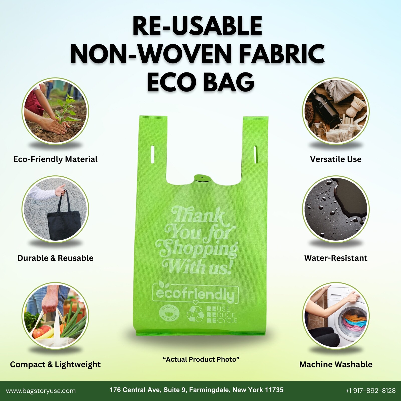 Reusable Non Woven Grocery T-Shirt Shopping Tote Bag, 45GSM – Large 1/6