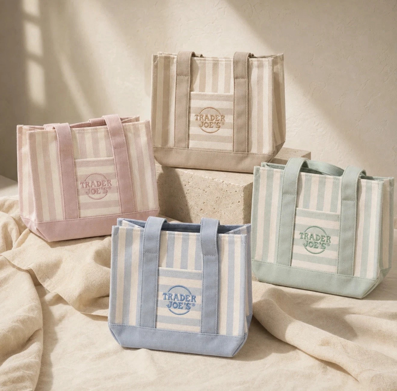 Trader Joe’s Mini Pastel Stripe Canvas Tote Bag Limited Edition Set Of 4 2026