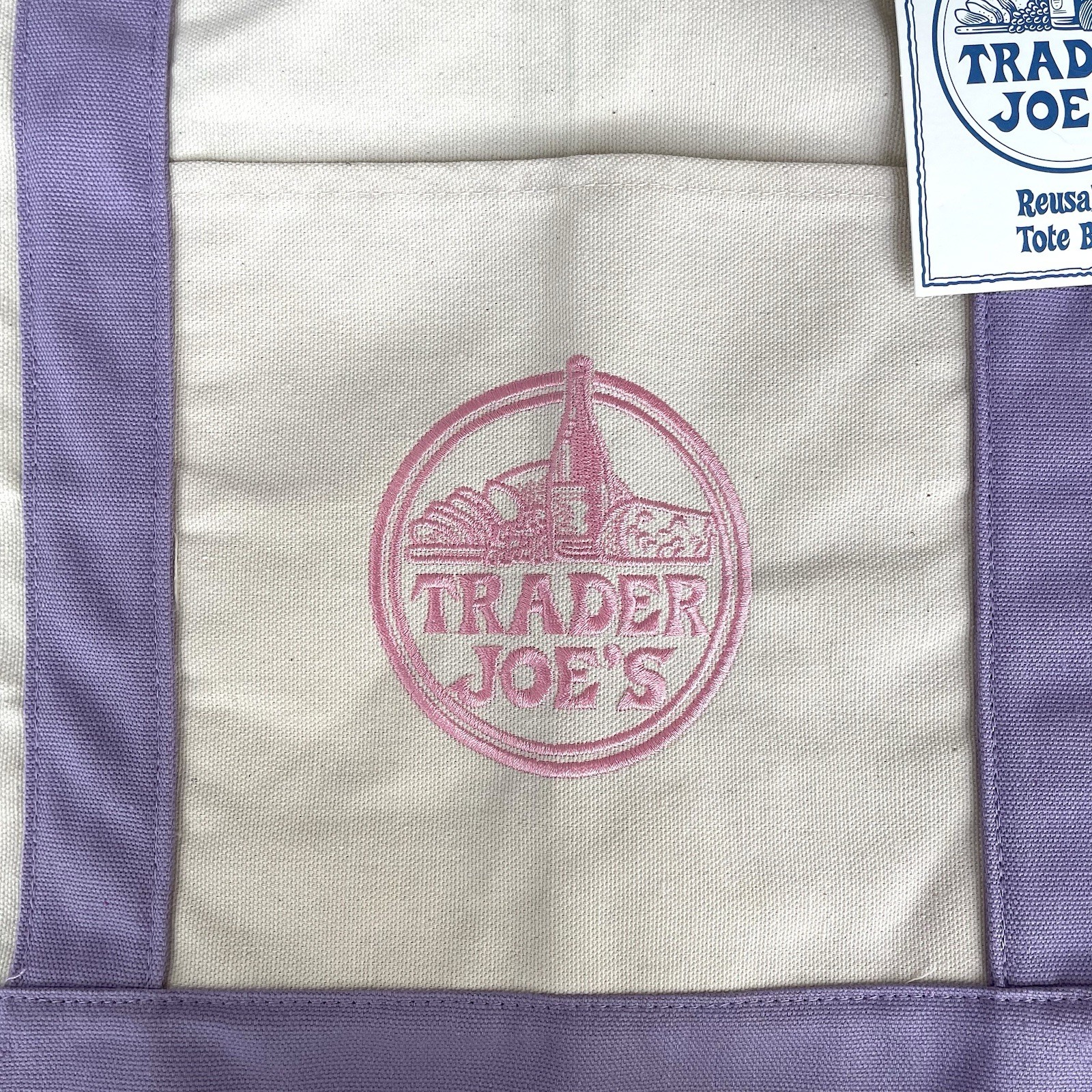 Trader Joe’s Tote Bag Lavender Large Mini Canvas Pastel Pink Spring SET of 2 NWT