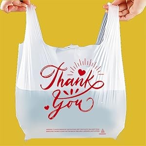 100 Pack White Thank You T-Shirt Bags – 11.5″x6.5″x21″ Reusable Grocery Bags