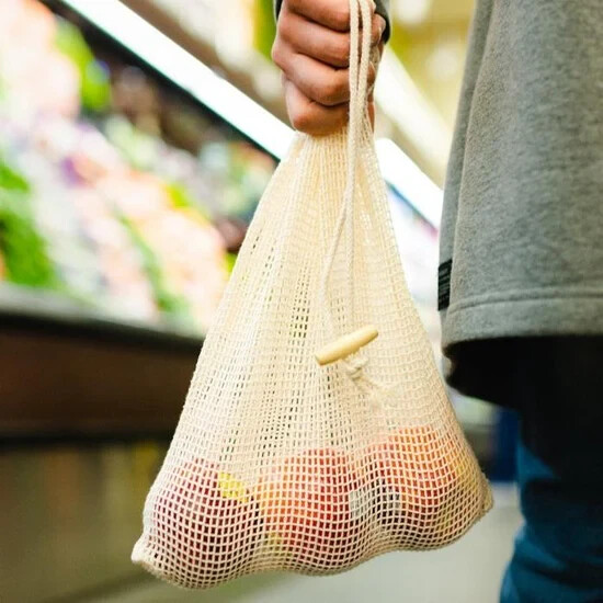 Organic Cotton Mesh Produce Bags 6 Pack | Reusable Shopping Bag | Drawstring