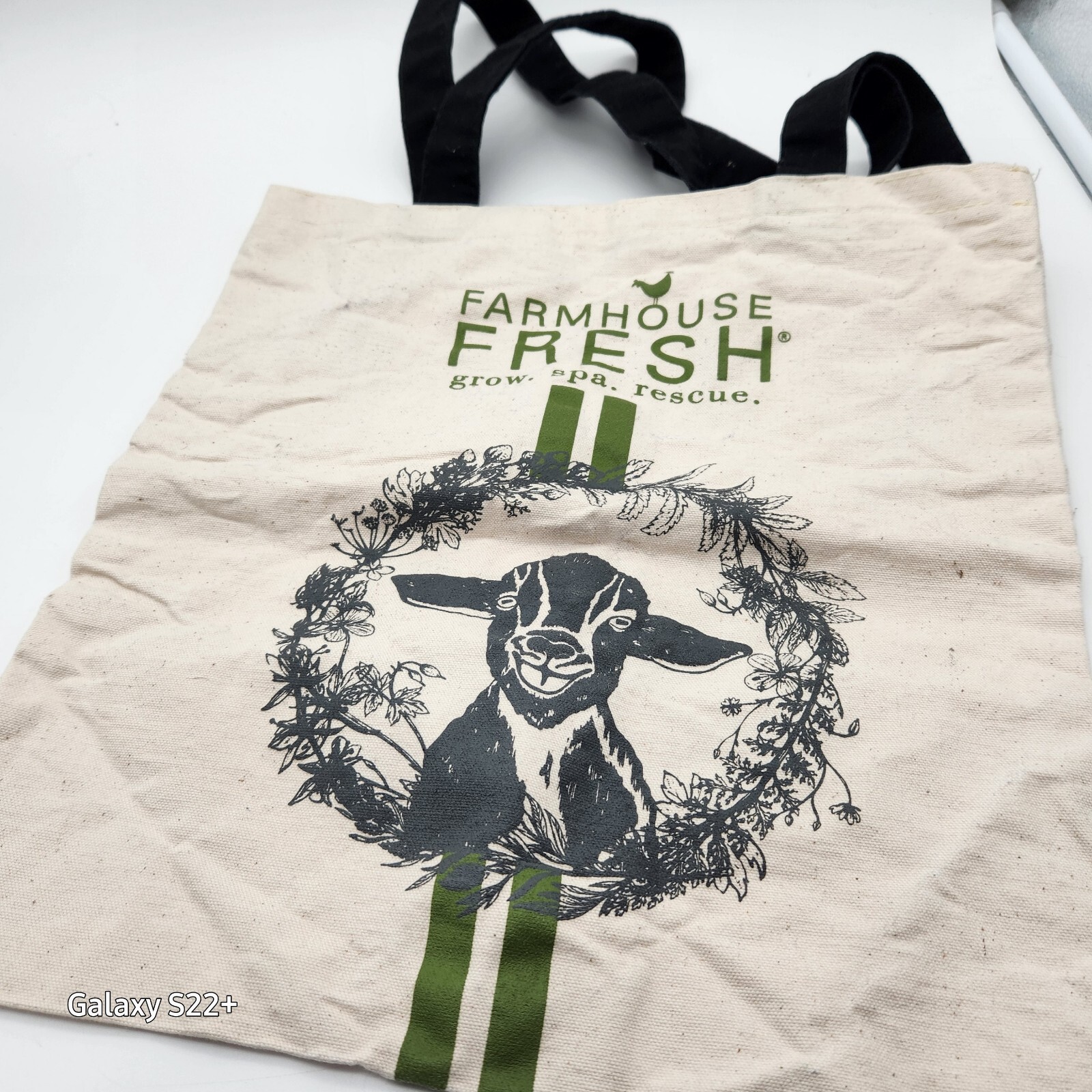 Canvas Tote Lamb Sheep Farm Organic FHF Farmhouse Fresh Double Handles 14″x15″