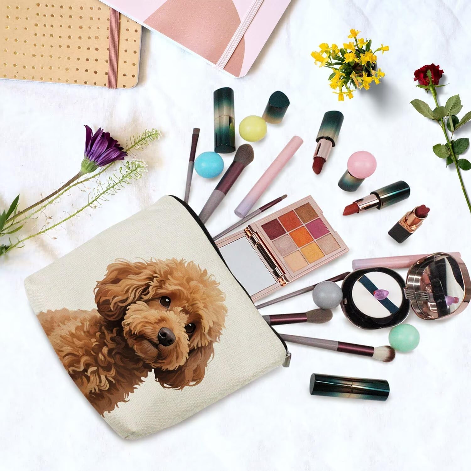 YULUENZE Poodle Print Makeup Bag Simple Organizer Canvas Samll, asnz18330