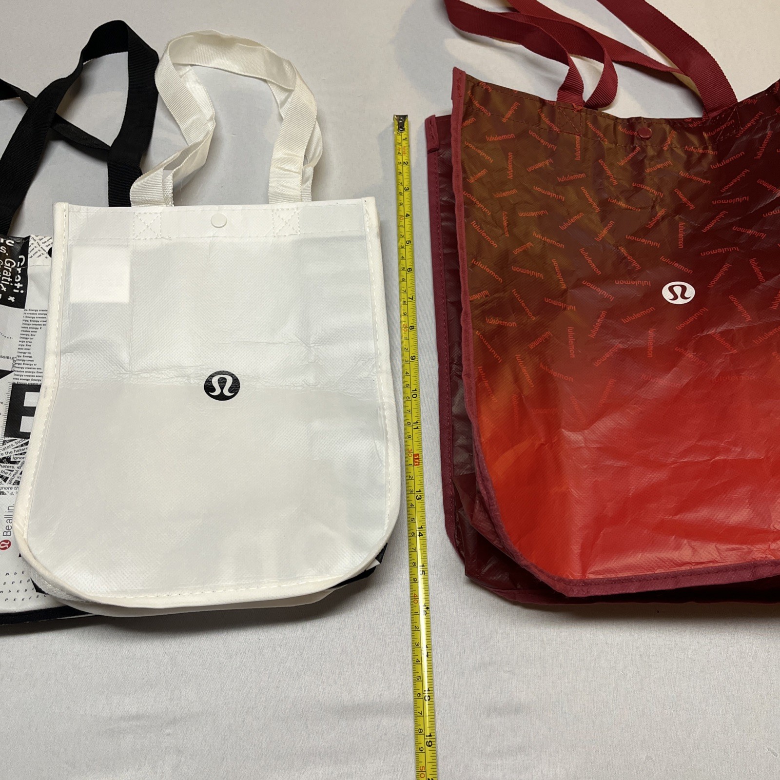 Lululemon Reusable Tote Bag Set Red White Black Yoga Gym Shopping Tote Lot of 3