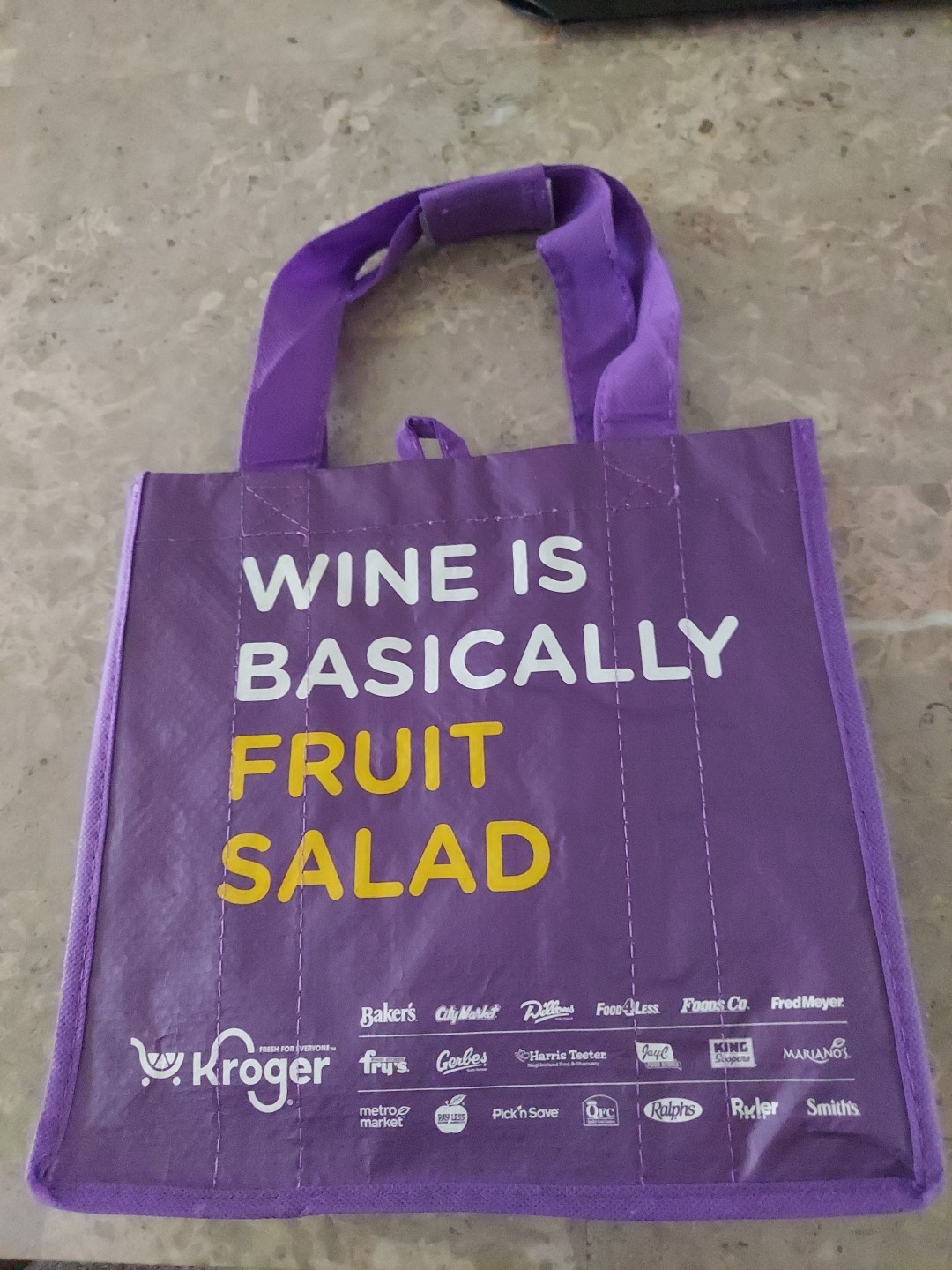 WINE IS BASICALLY FRUIT SALAD 6 BOTTLE TOTE BAG (KROGER) PURPLE