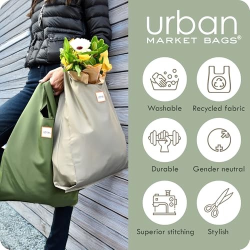 6 Foldable Reusable Shopping Bags in Compact Pouch, Eco-Friendly, Holds 50+ lbs,