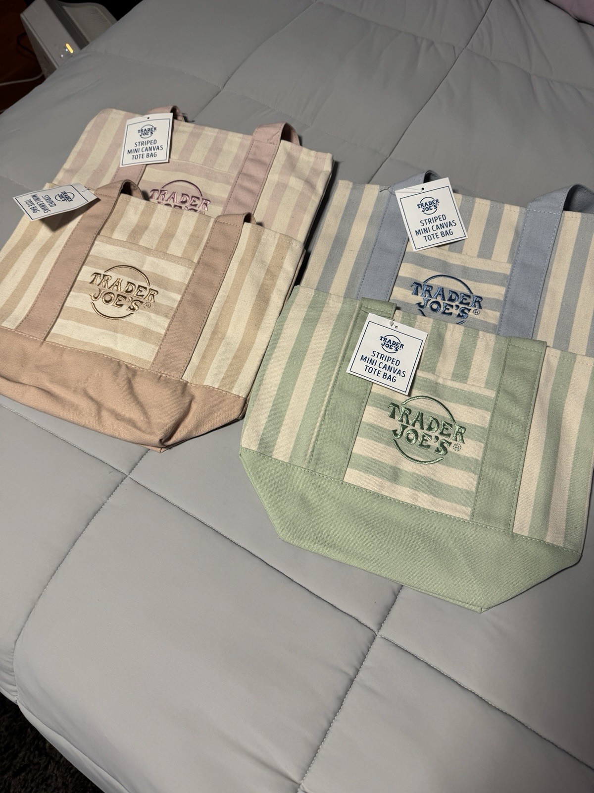 Limited edition Trader Joe’s Striped Mini Canvas Tote Bags set of 4