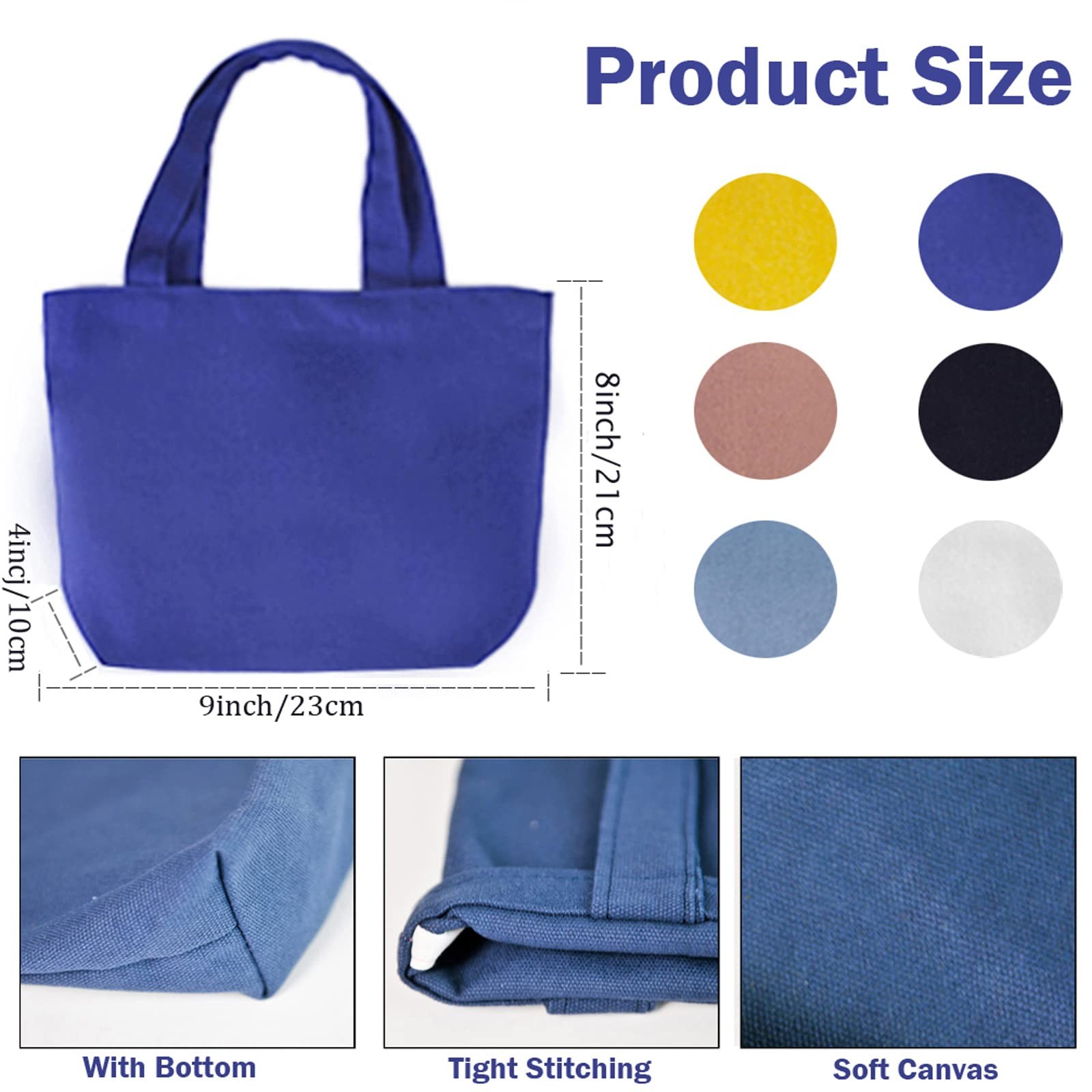 6 Pack Small Canvas Tote Bags, Cute Bags with Handles Reusable Sturdy Little …
