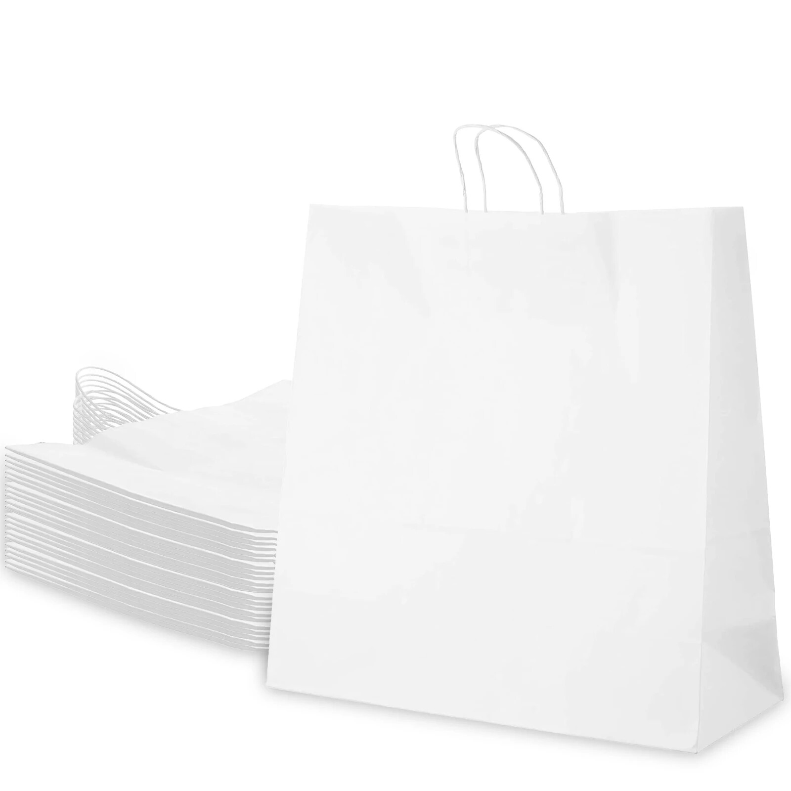 18x7x19 Large White Paper Shopping Bags with Twine Handles Reusable