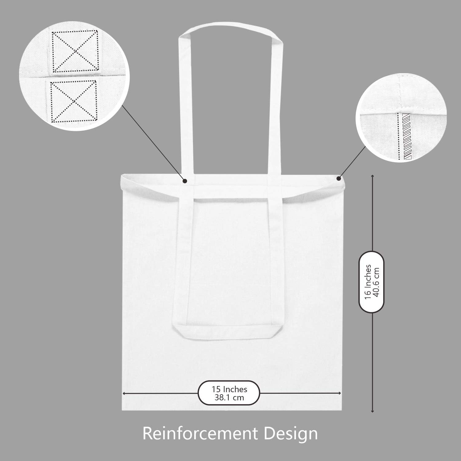 6-Pack Economical 16″x15″ White Cotton Tote Bag, Lightweight Medium Reusable Gro