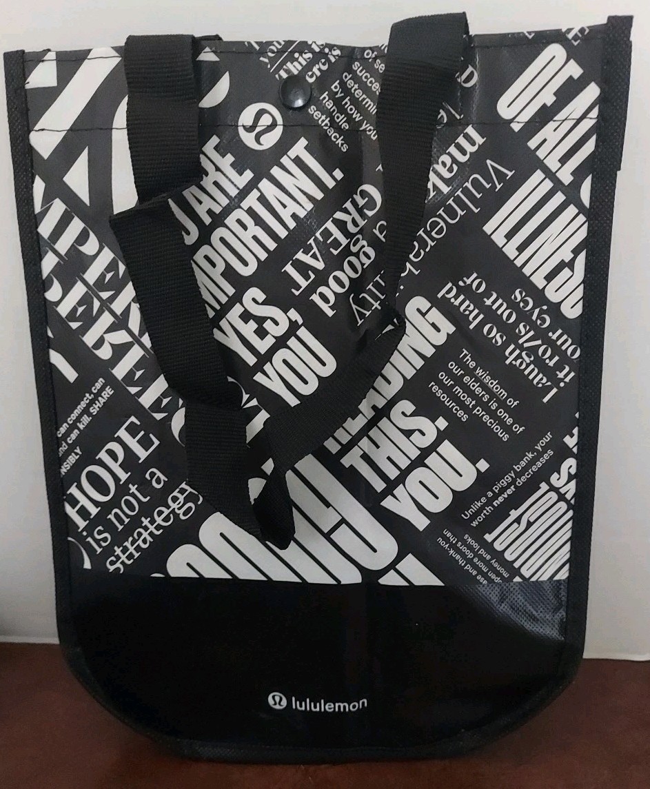 Lululemon Reusable Shopping Tote Bag Small Black White 12″ Tall