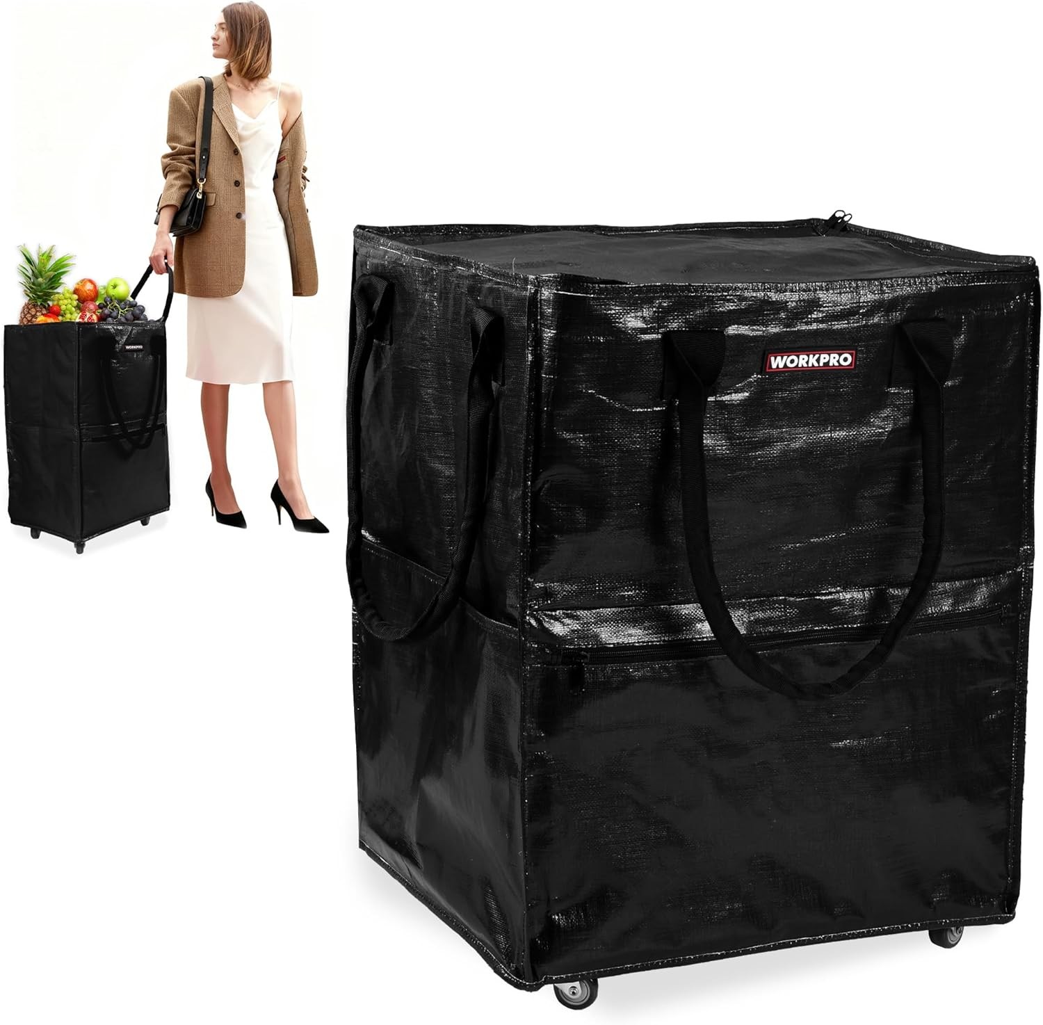 WORKPRO Reusable Grocery Bag Heavy Duty Roll Wheels Shopping Bag Folding Trolley