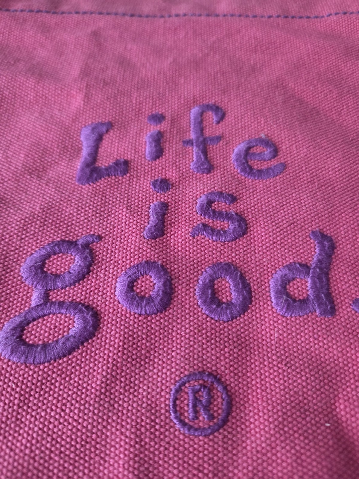 RARE Life is Good Large Bubble gum pink & purple Canvas Tote Bag NEW