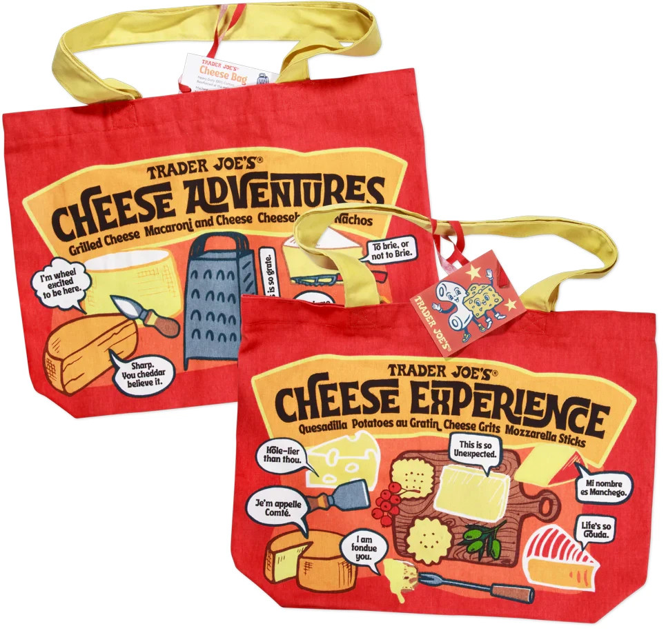 New Trader Joe’s Cheese Adventures Canvas Tote Bag Lot 2 Discontinued Shopping