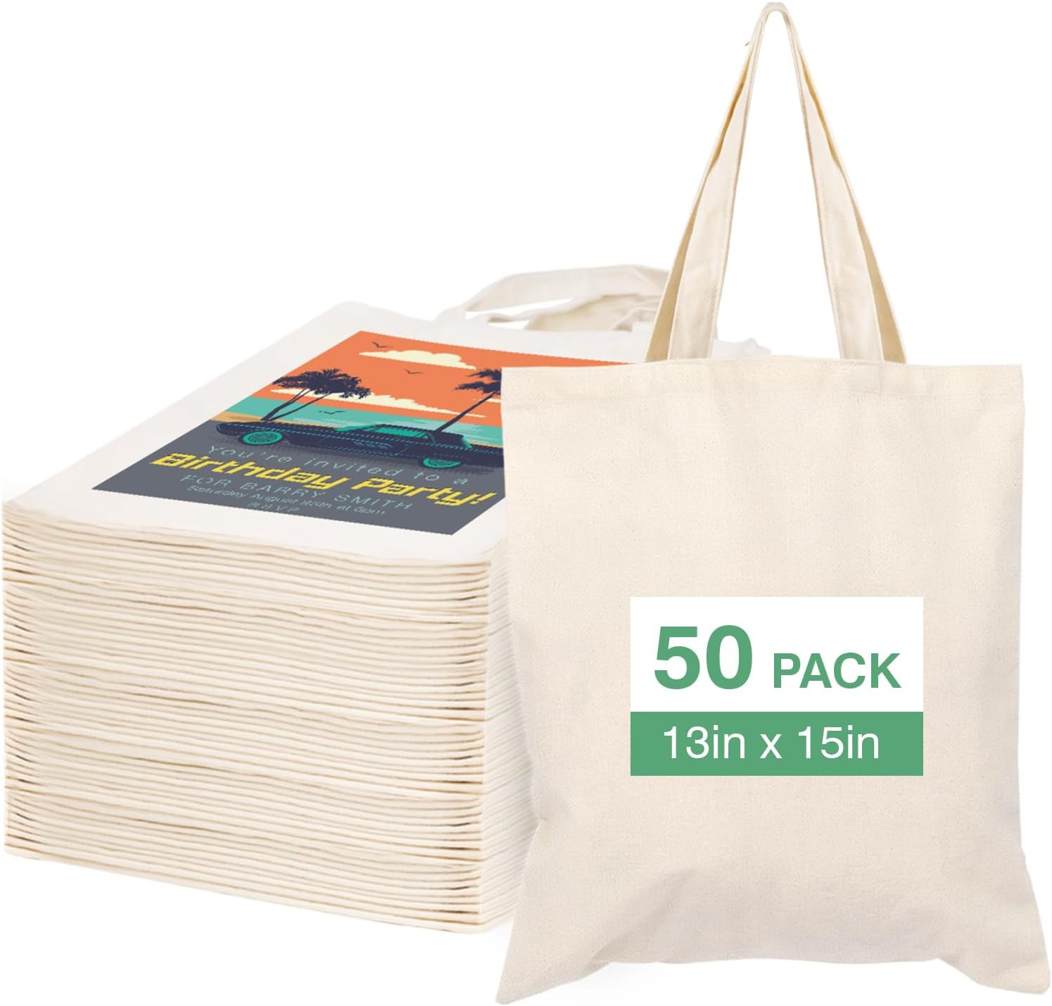 50 Pack Blank Canvas Tote Bags for DIY Gifts & Shopping – 13×15 Inches