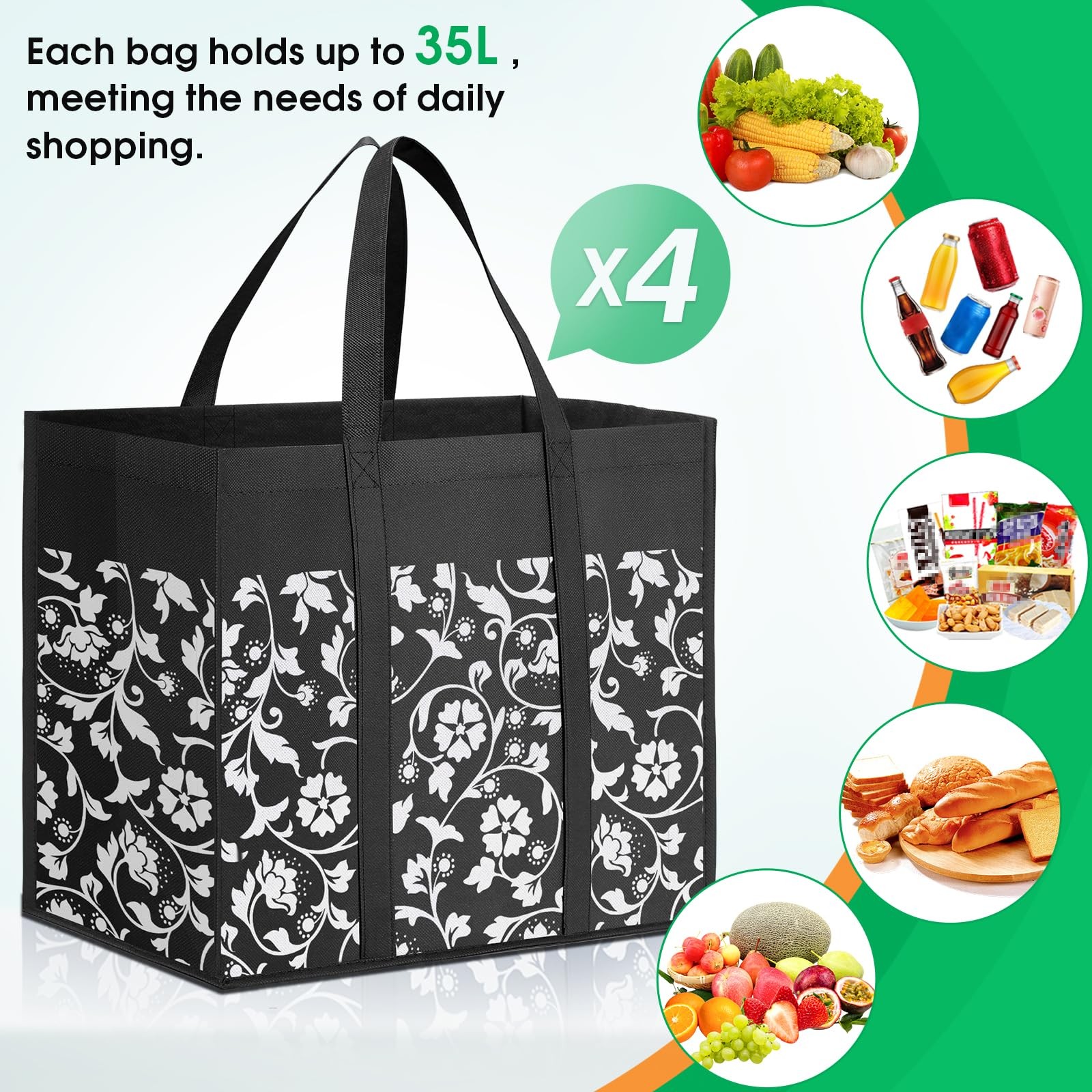 Reusable Grocery Bags Foldable Tote Bags bulk with Reinforced Handles Shoppin…