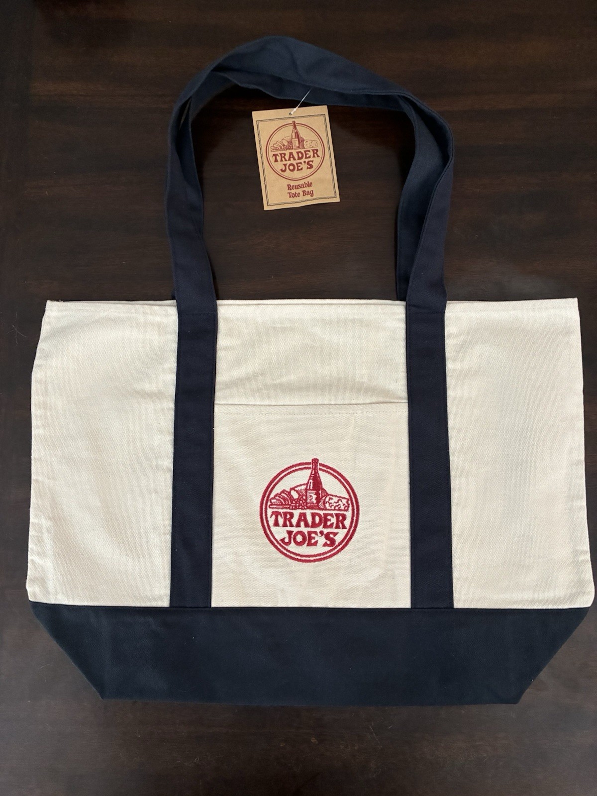 ~- TRADER JOES ~ BLUE COLOR ~ LARGE CANVAS TOTE BAG ~ BRAND NEW ~~