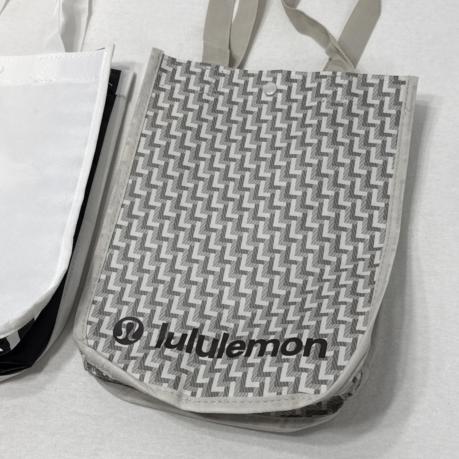 Lot of 2 Lululemon Reusable Tote White-Black | Tan Classic Shopping Bags