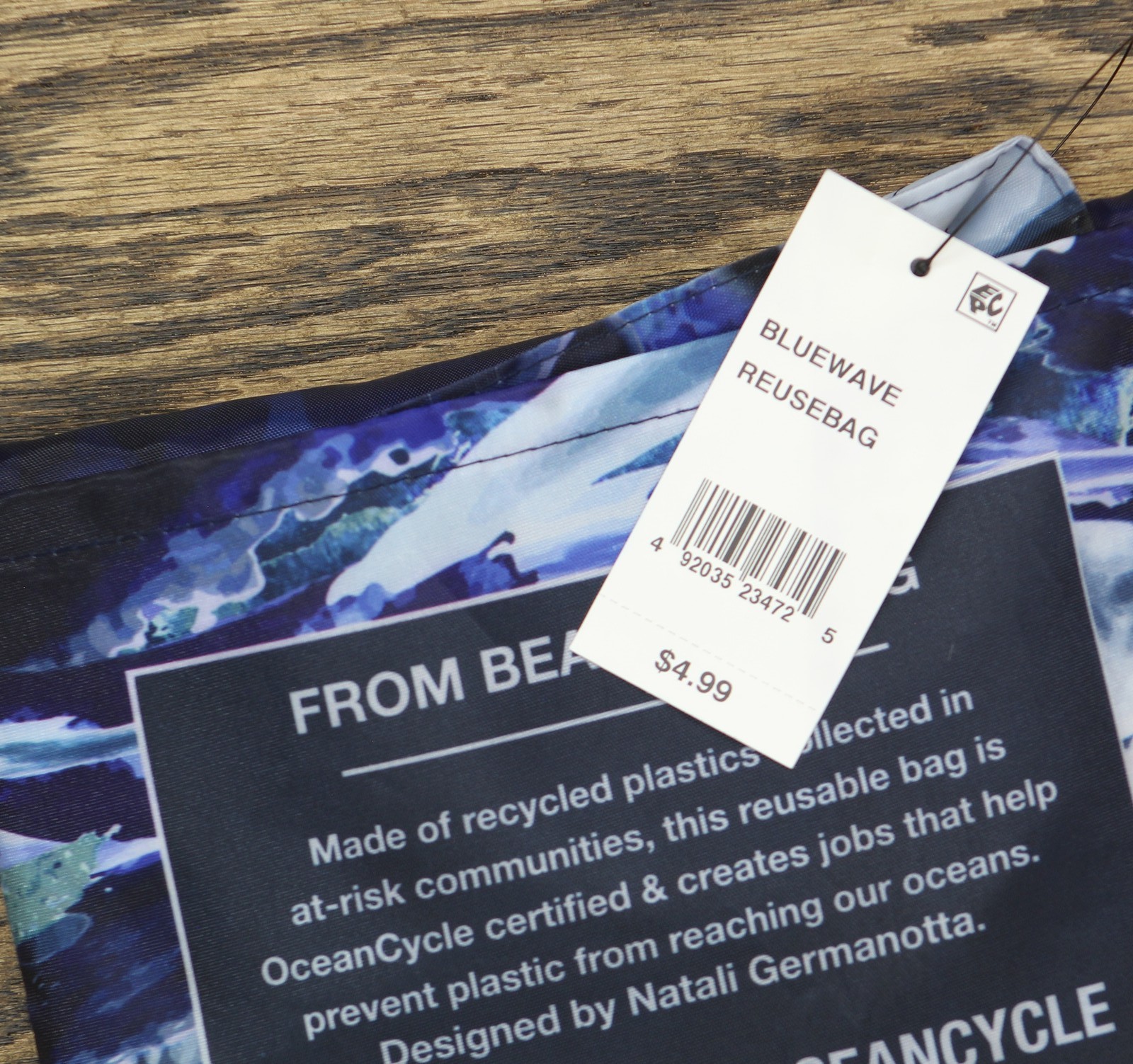 MCYS X Oceancycle Packable Reusable Shopping Tote Blue Wave 20 in. x 16 in.