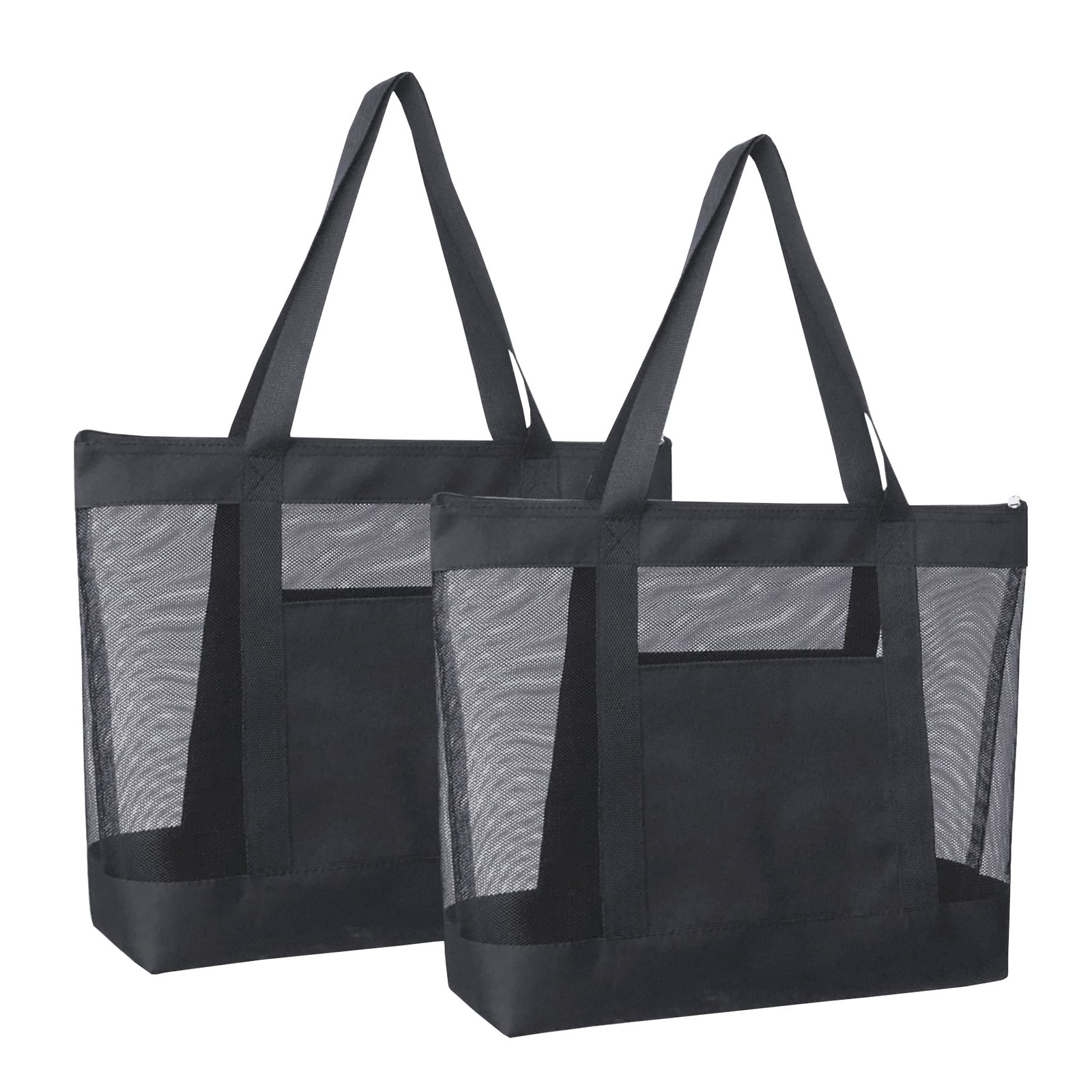 2Pack Mesh Tote Bag,Sandproof Beach Bags with Zipper &Double Pocket For Groce…