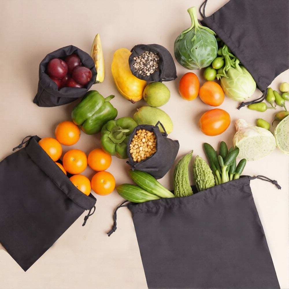 CharkaBags – 4 x 6 Inches Black Single Drawstring Reusable Washable Muslin Bags