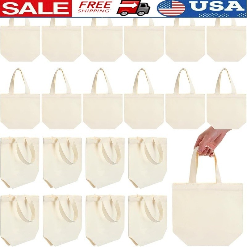 24 Pcs Mini Canvas Tote Bags Bulk Reusable Gift w/Handles for Crafts DIY Grocery