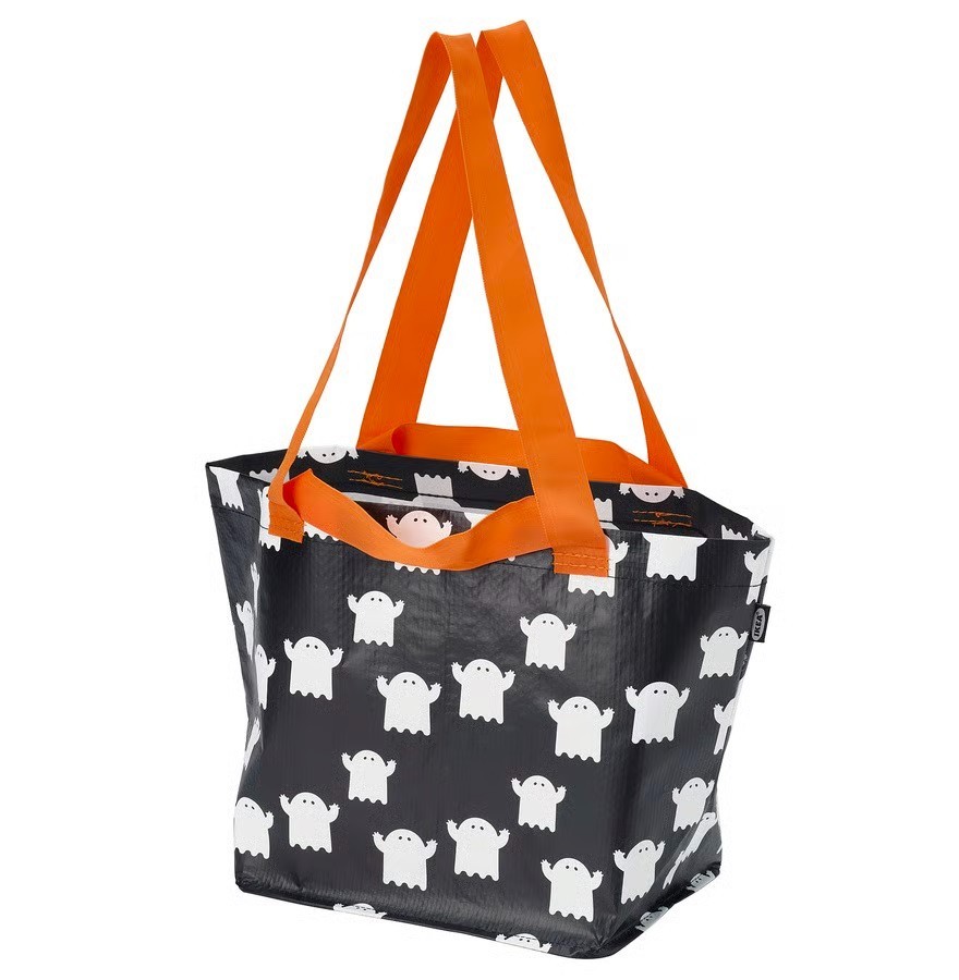 Ikea KUSTFYR Bag, Ghost Pattern, Black/White/Orange, 10 ¾x7x10 ¾ “, 440 oz
