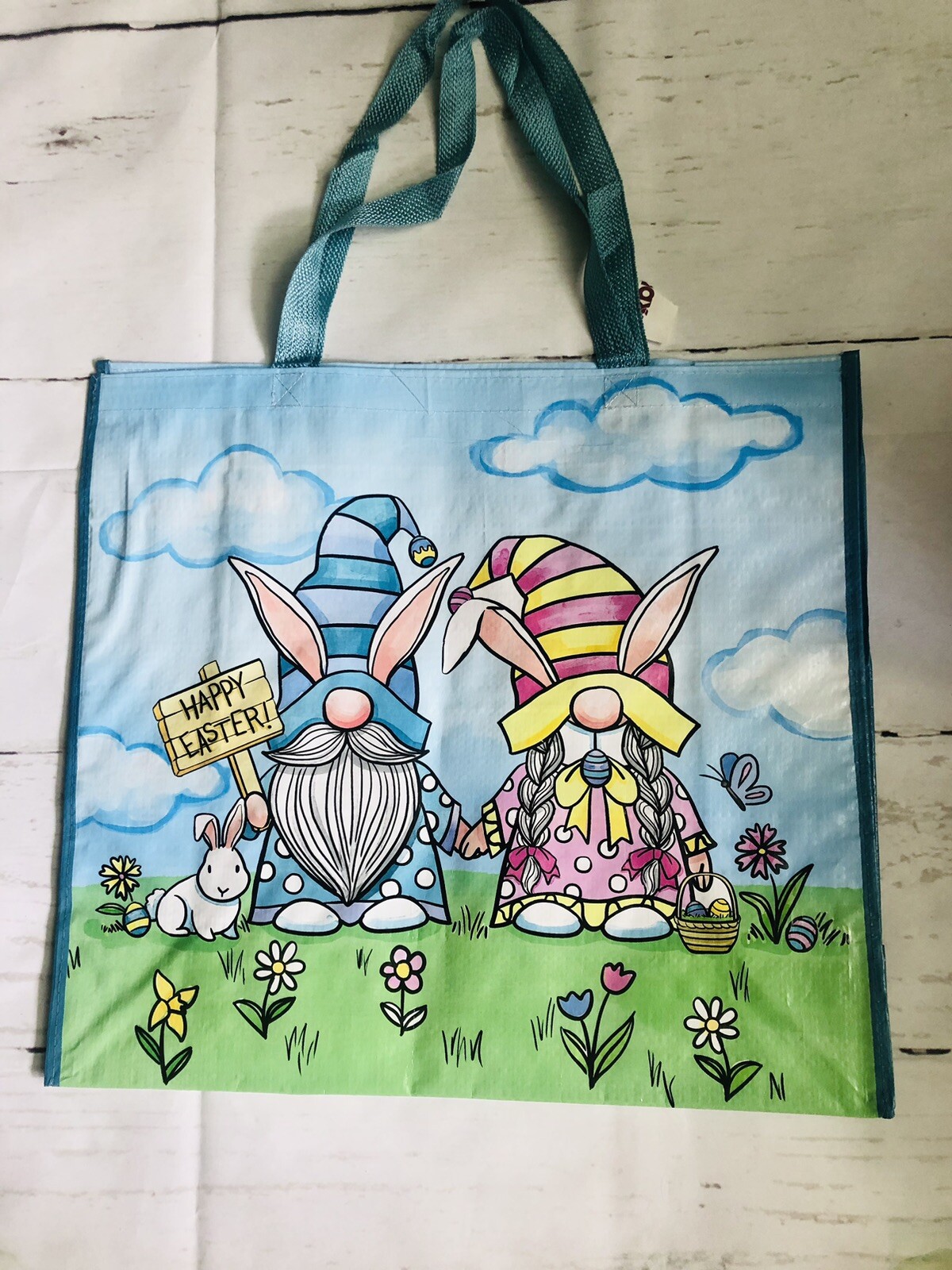 Home Goods Easter Gnomes Happy Easter Reusable Tote Bag 19″ X 17″X 8″