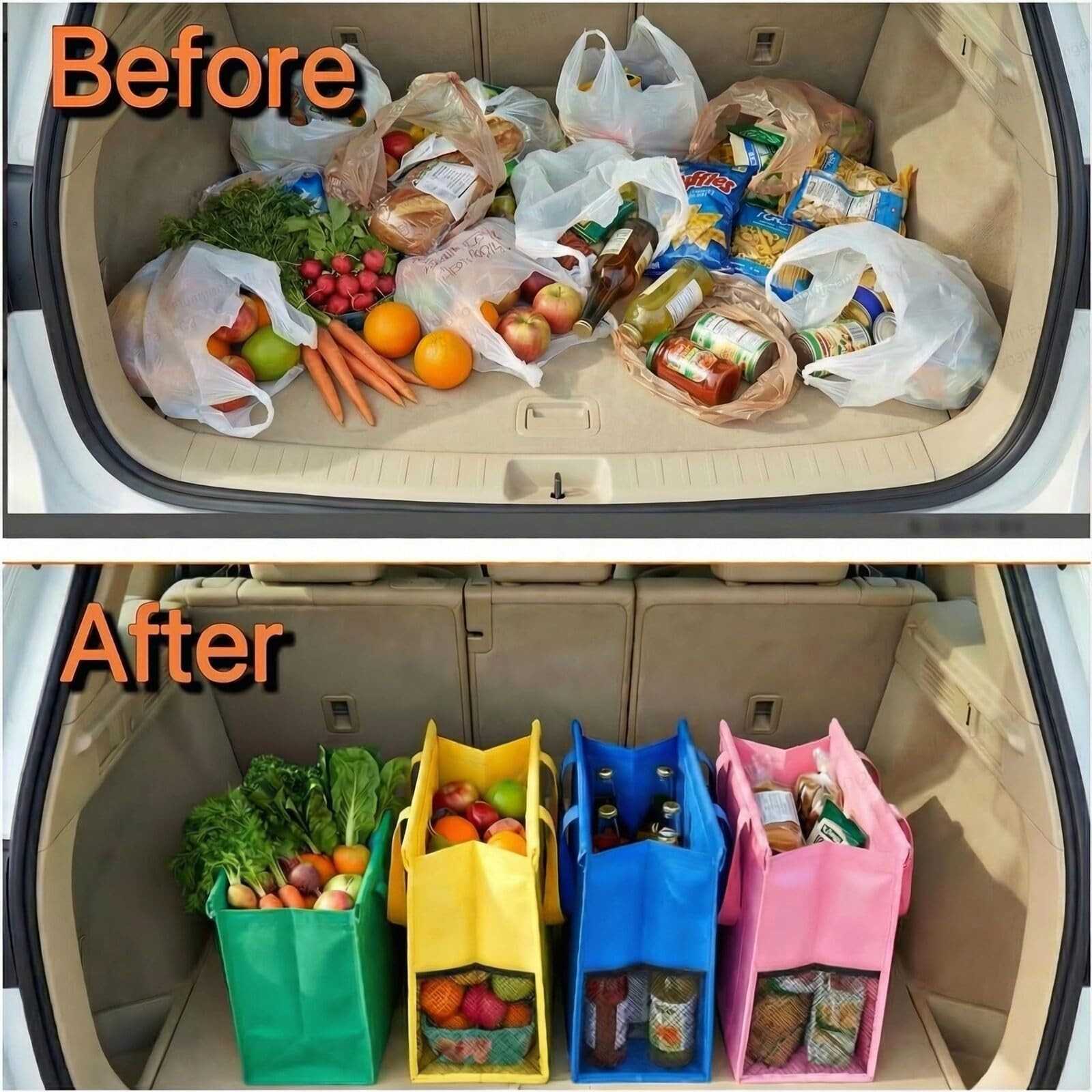 Bixtaneab Shopping Cart Bags for Groceries, 4-Pack Collapsible Reusable Groce…