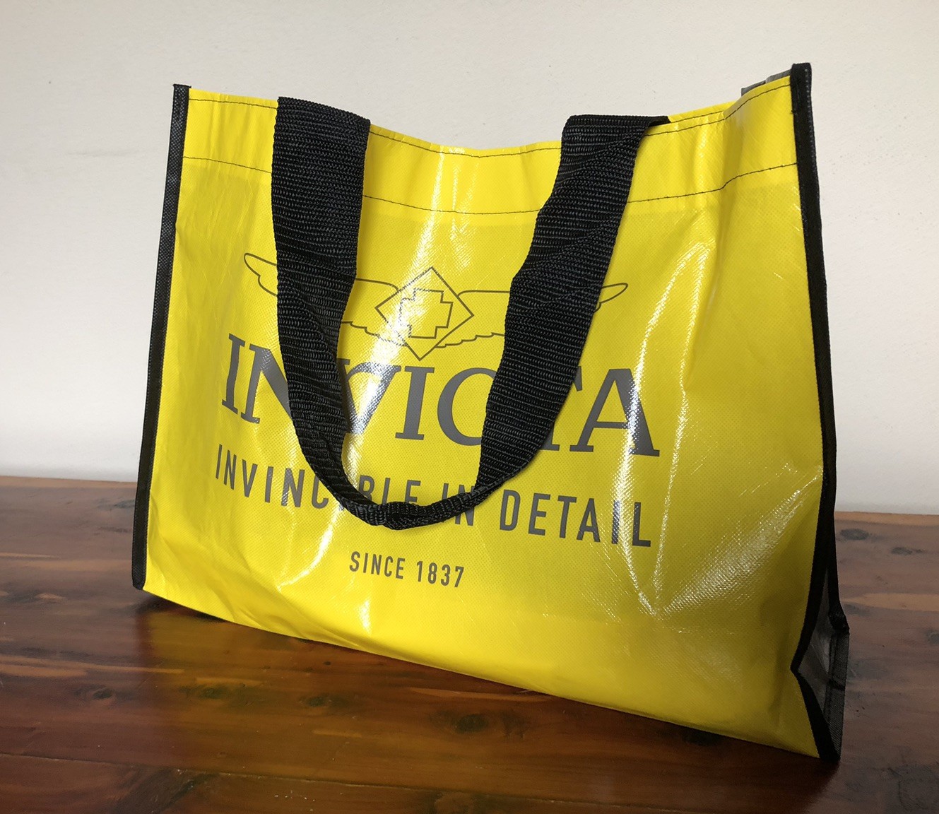 INVICTA Watch Logo Reusable Tote Bag 17” Yellow Black Shopping Grocery Bag New