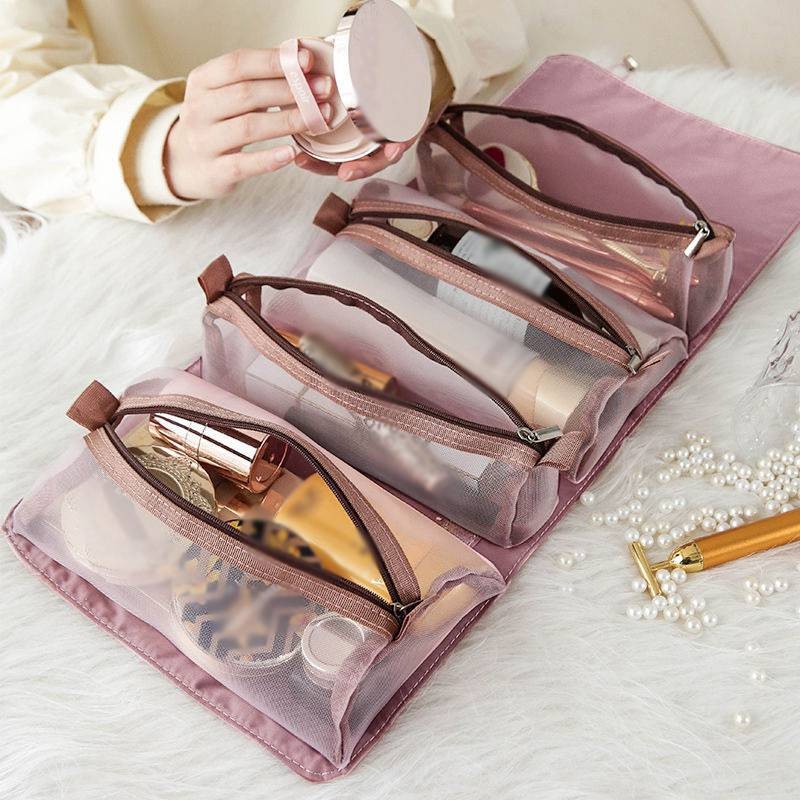 Cosmetics Pouch Bag For Women Cosmetic Nylon Bag Ladies Foldable Zipper Mesh