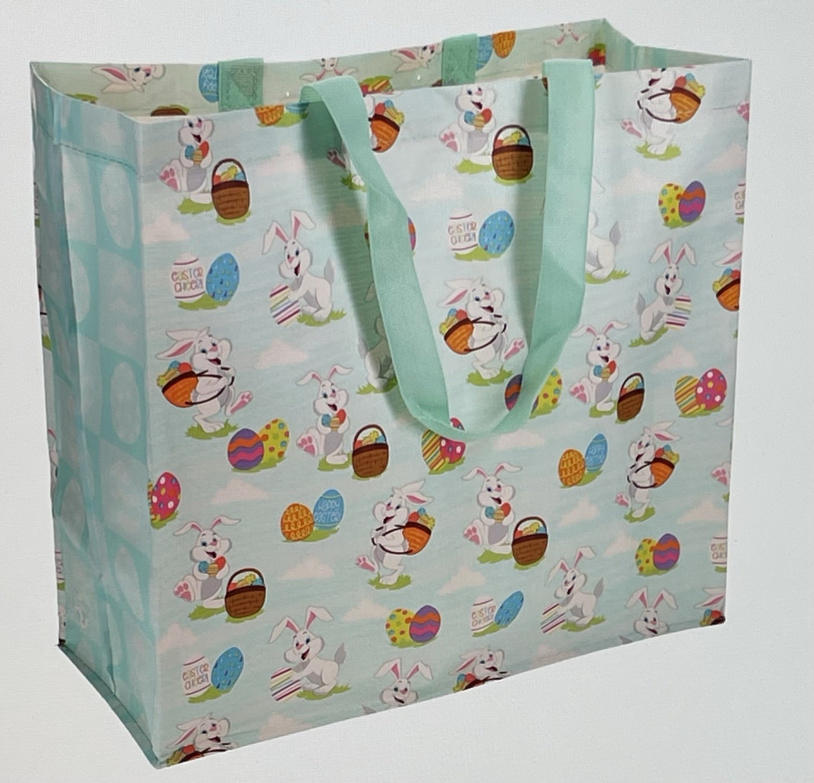 BLUE EASTER BUNNY REUSEABLE EASTER TOTE SHOPPING BAG