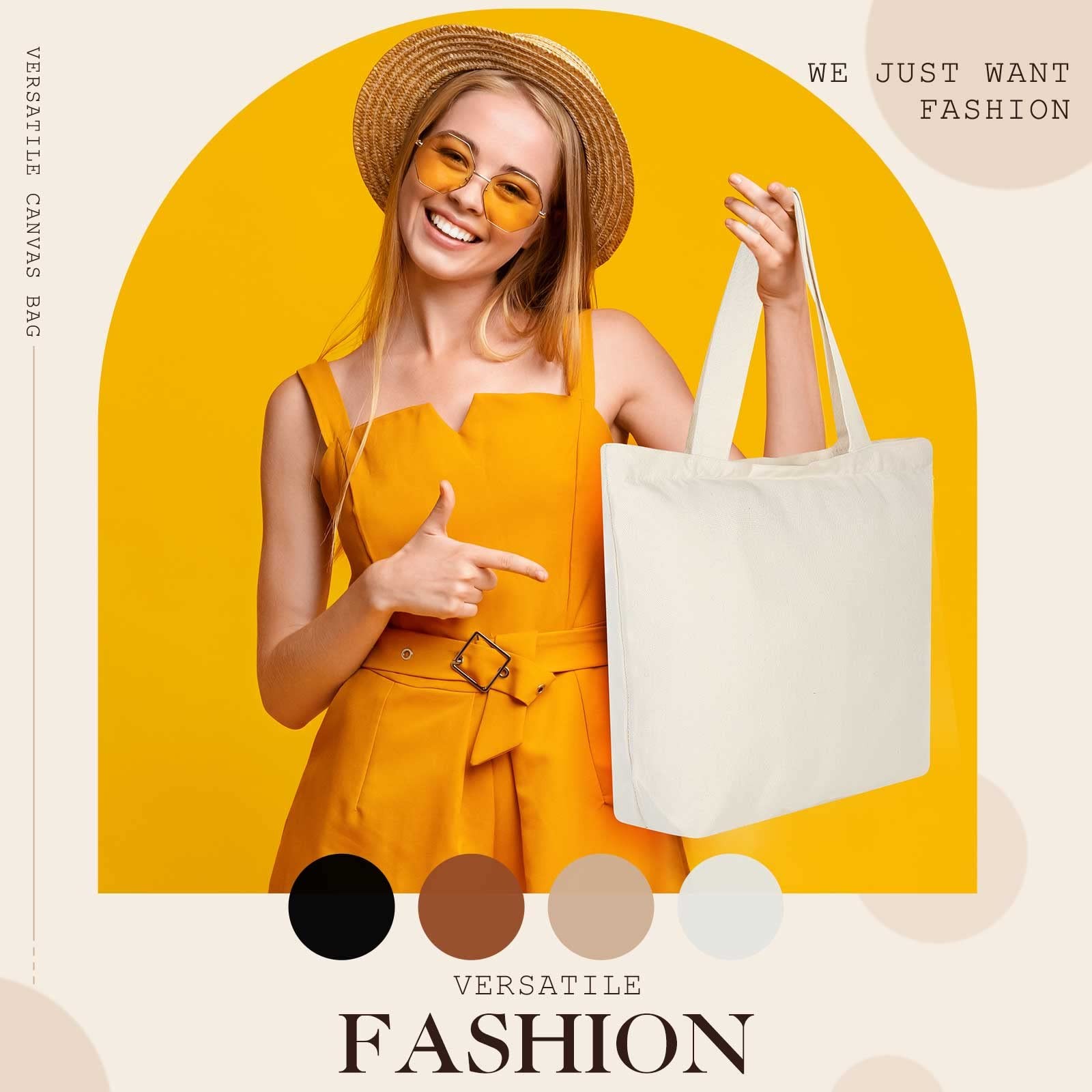 Large Blank Canvas Tote Bag with Zipper – Reusable Cotton Grocery Shopping Bag