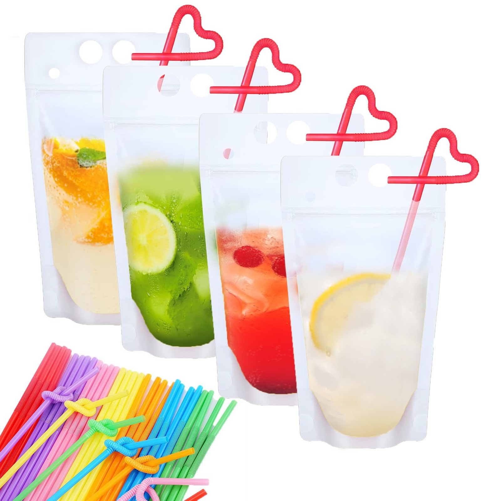 PANRRPERS 20 PCS Drink Pouches Bags with 20 Disposable Plastic Straws, 20