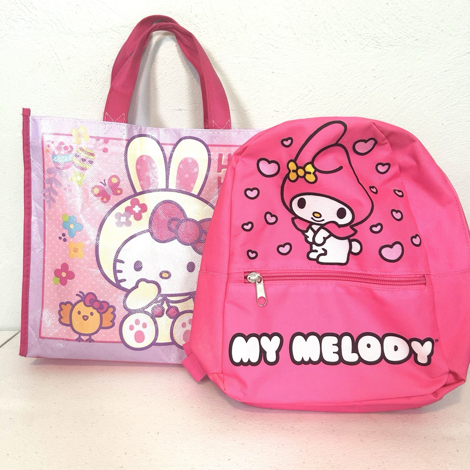 Hello Kitty Easter Tote & My Melody Mini Backpack Sanrio Set Excellent Used