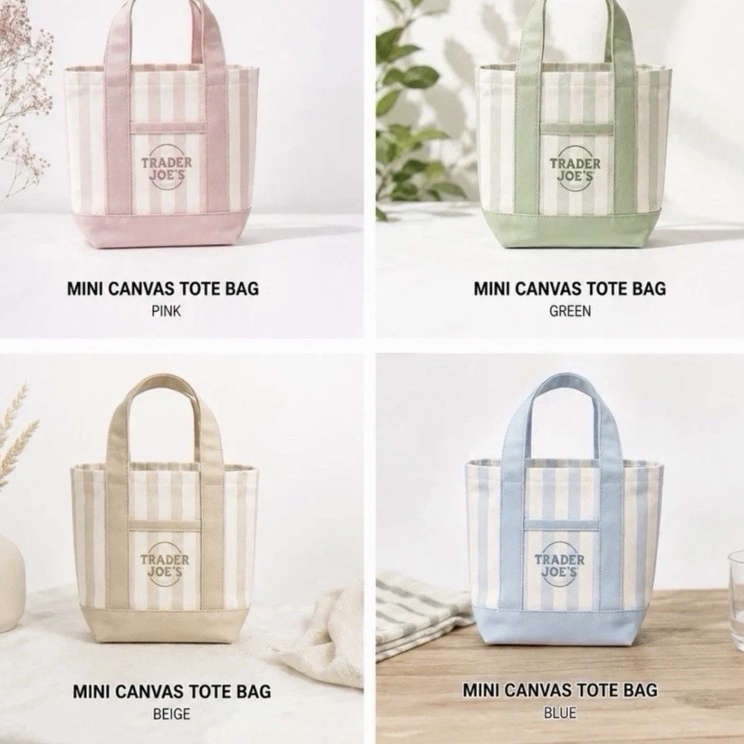 Trader Joe’s Striped Canvas Mini Tote Bag Set 4 Colors Summer 2026 Limited