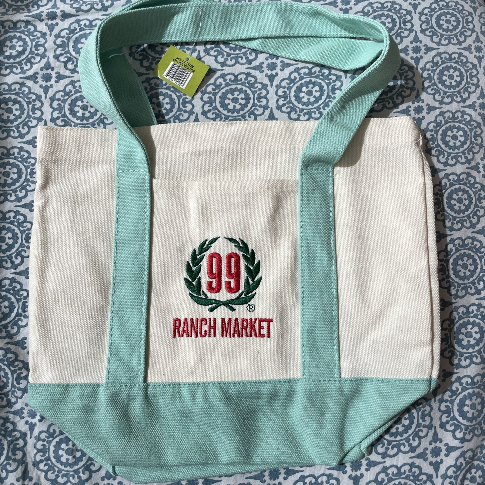 99 Ranch Market Canvas Mini Tote Bag White Mint Green Logo Small Reusable