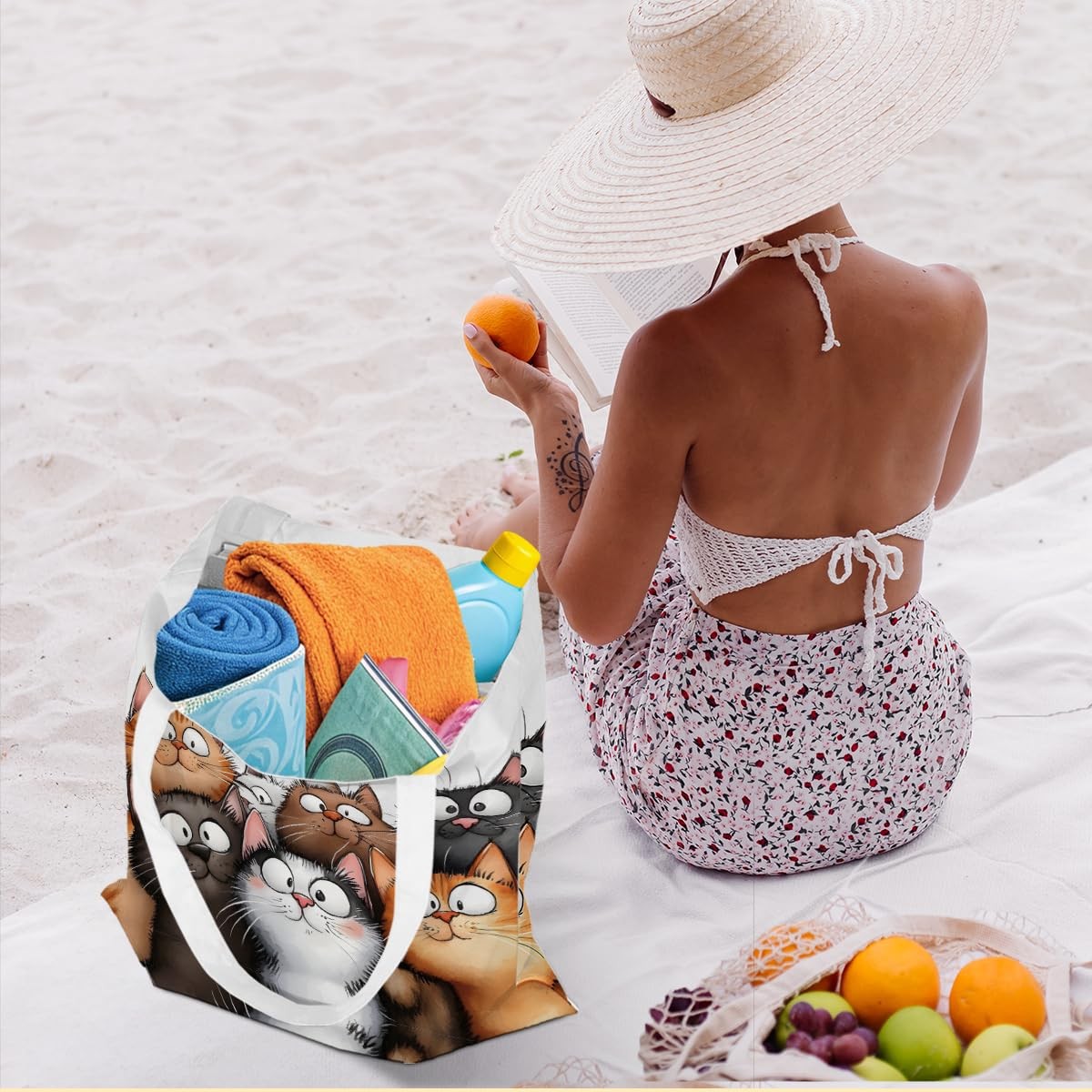 Cute Cat Tote Bag, Cats Gift Handbag Funny Reusable Shopping Storage Shoulder…