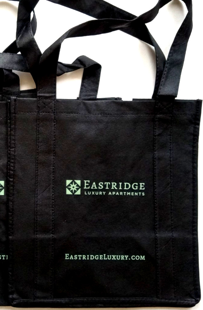 Lot-3-Shopping Tote Bags Black W/Logo 13″ x 12″ x 8″ Reusable-New